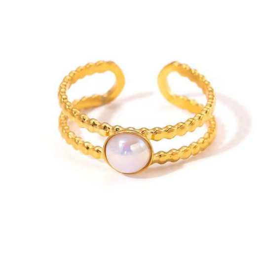 Celeste Double Beaded Pearl Gold Ring – Zariva