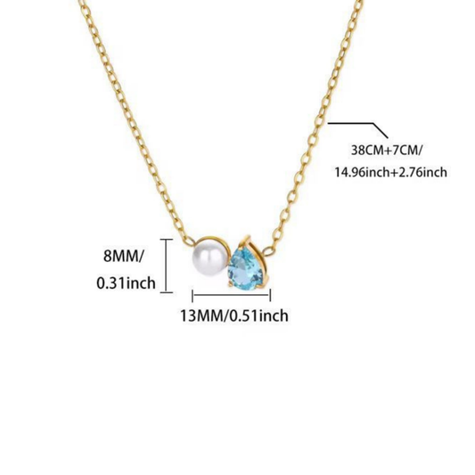 Elara Duo Zircon Pearl Light Blue Necklace – Zariva