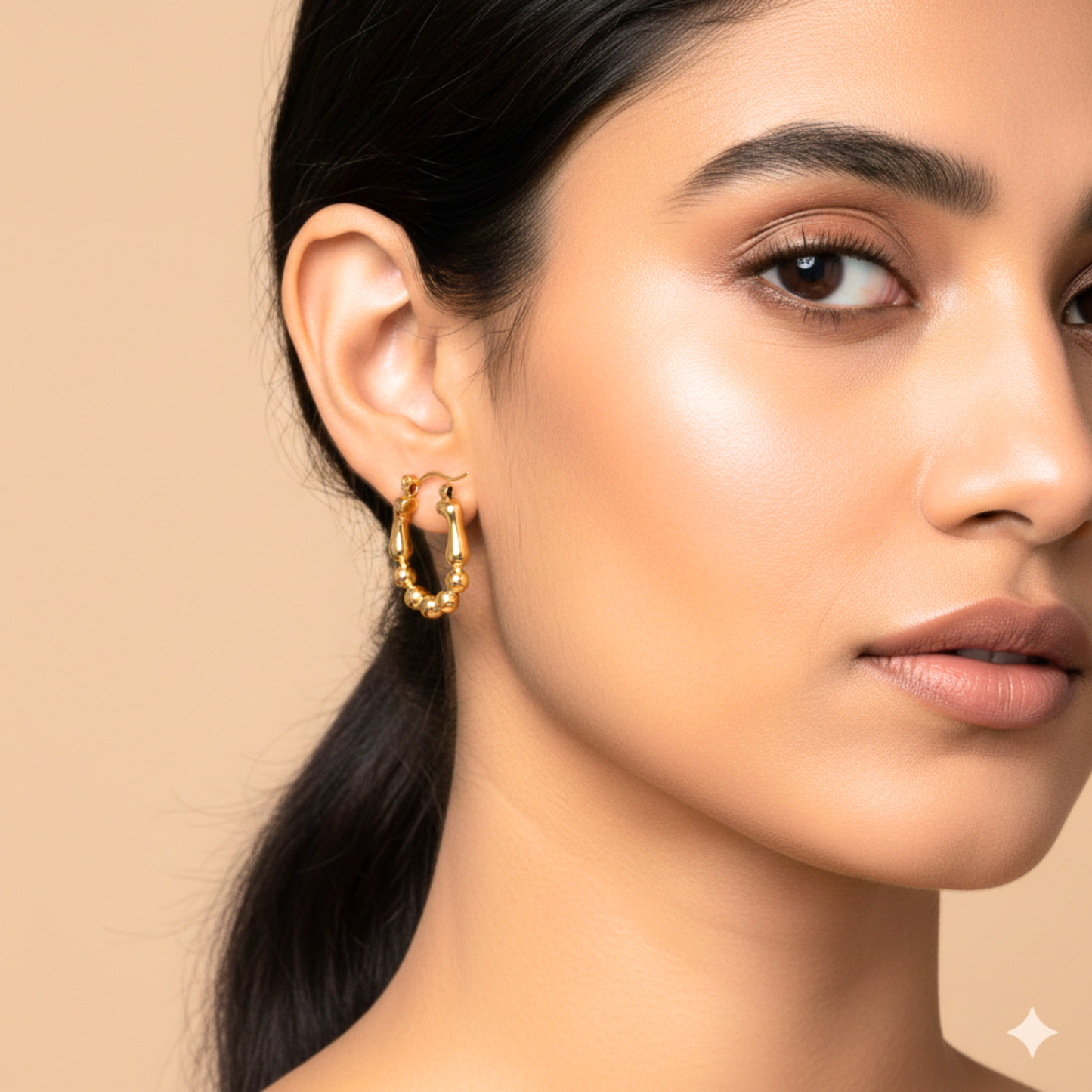 Kiara U Shape Bead Gold Hoops Earrings elegant party wear jewellery