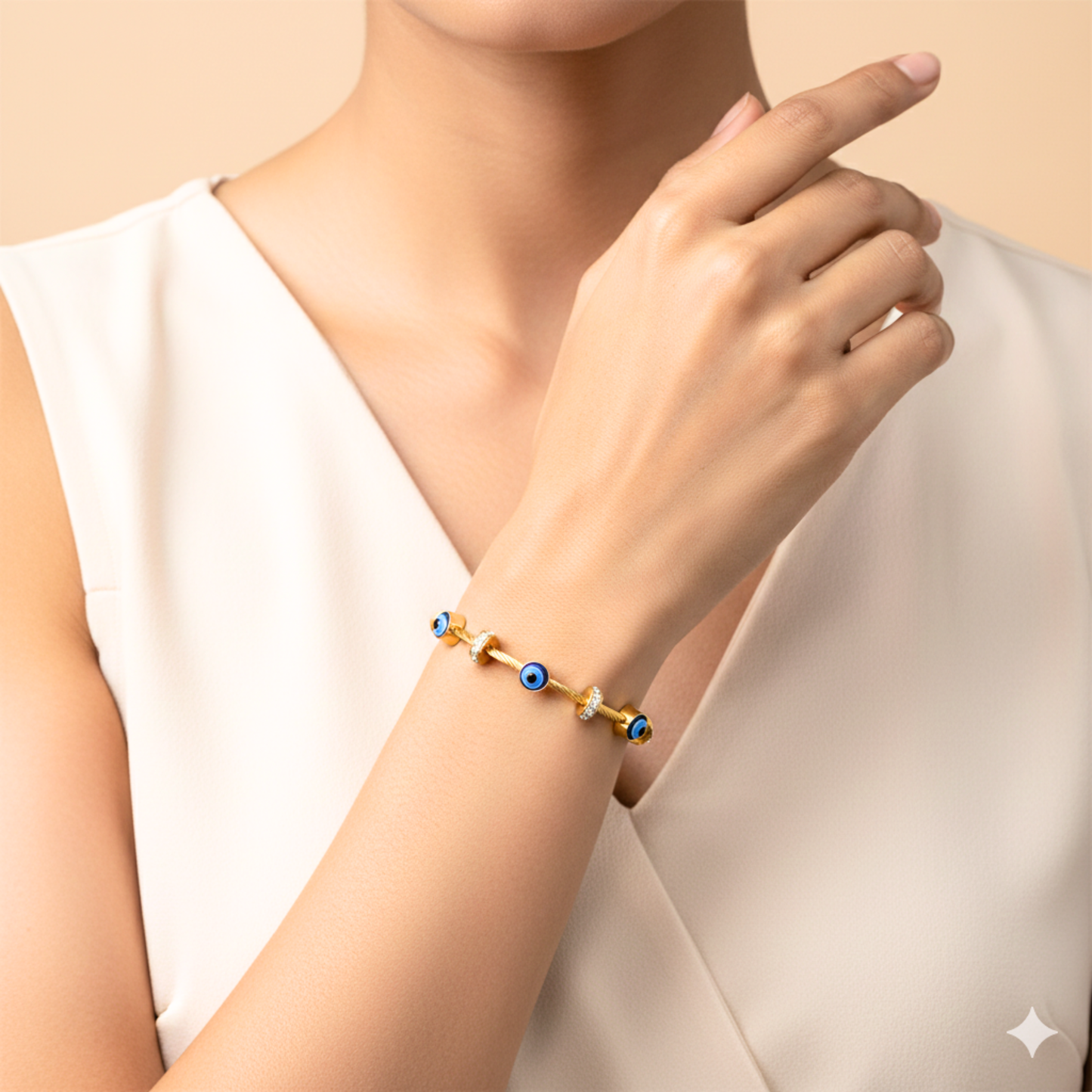 Nazar Evil Eye Gold Bracelet closeup elegant party wear jewellery
