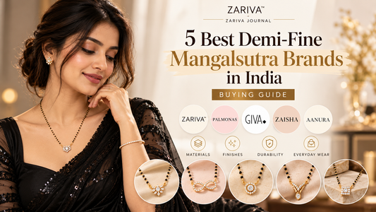 5 best demi-fine mangalsutra brands in India comparison featuring ZARIVA, Palmonas, GIVA, ZAISHA and Aanura