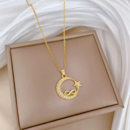 Infinity Moon Zircon Gold Necklace – Zariva
