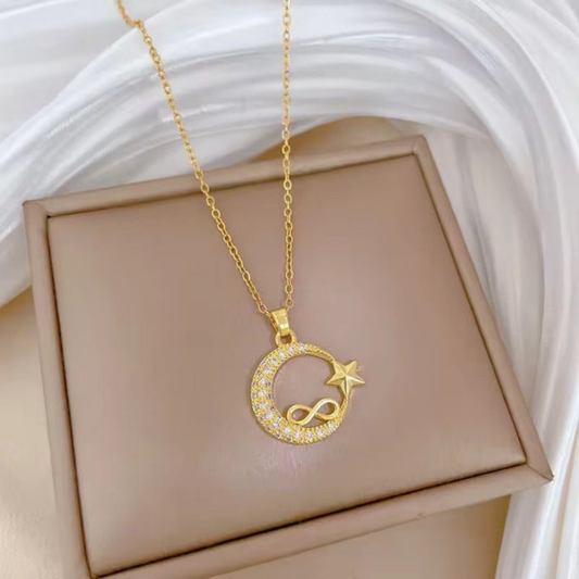 Infinity Moon Zircon Gold Necklace – Zariva