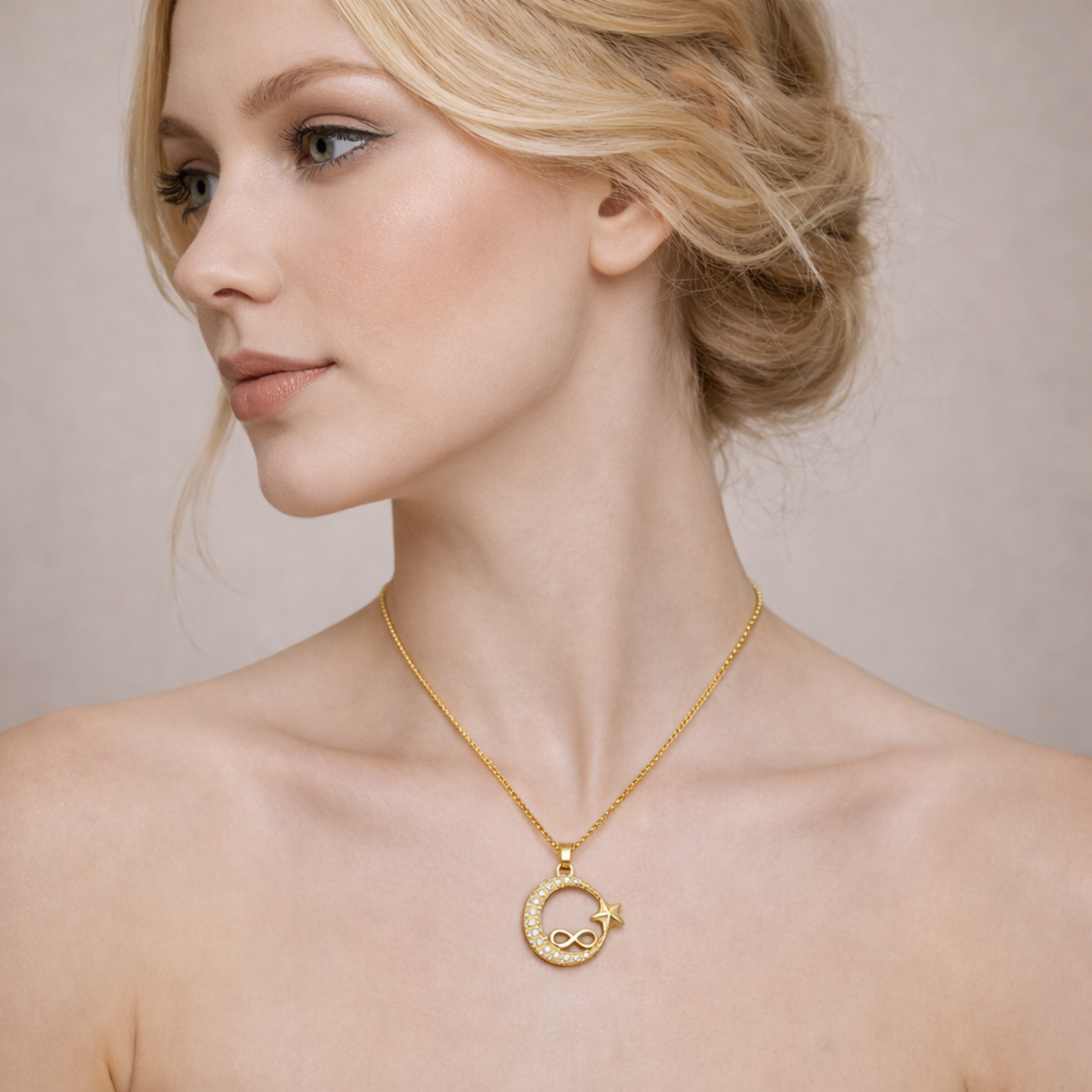 Infinity Moon Zircon Gold Necklace – Zariva