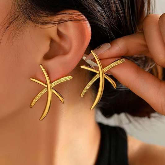 Aurex Crossline Golden Statement Earrings