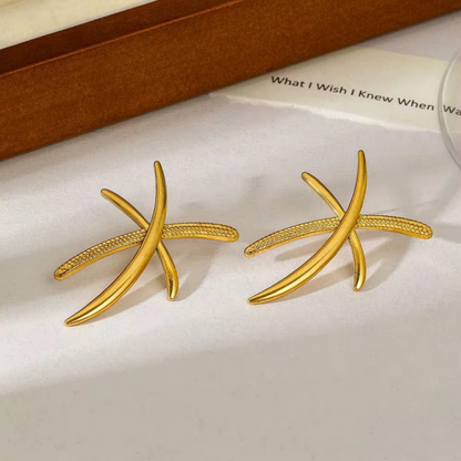 Aurex Crossline Golden Statement Earrings