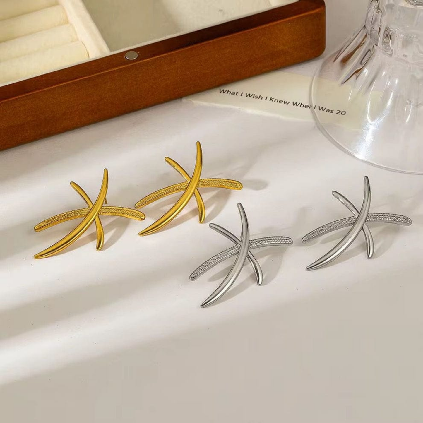 Aurex Crossline Golden Statement Earrings