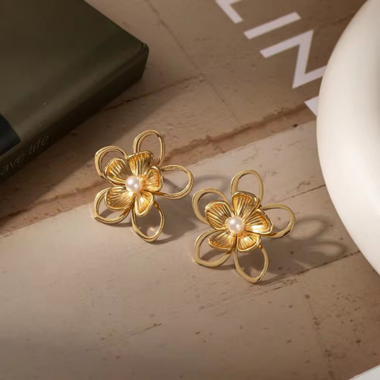 Flora Pearl Statement Earrings-Zariva