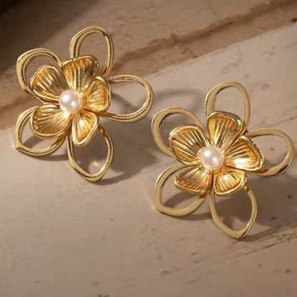 Flora Pearl Statement Earrings-Zariva