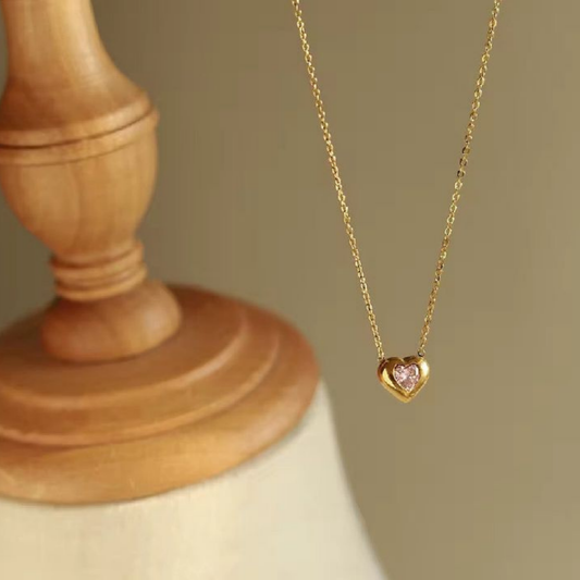 Amora Pink CZ Heart Necklace – Zariva