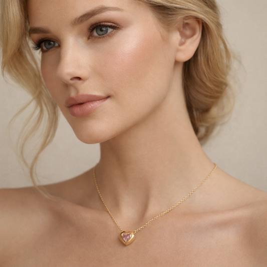 Amora Pink CZ Heart Necklace – Zariva