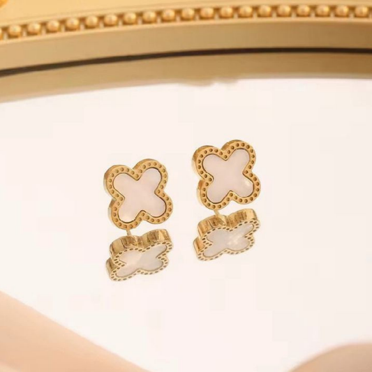 Celeste Clover Gold & White Earrings – Zariva