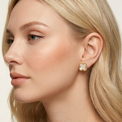 Celeste Clover Gold & White Earrings – Zariva