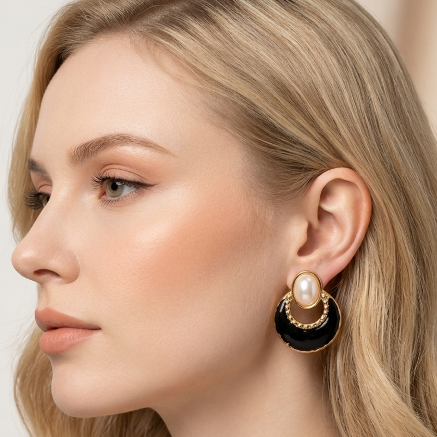 Pearl Black Enamel Earrings-Zariva