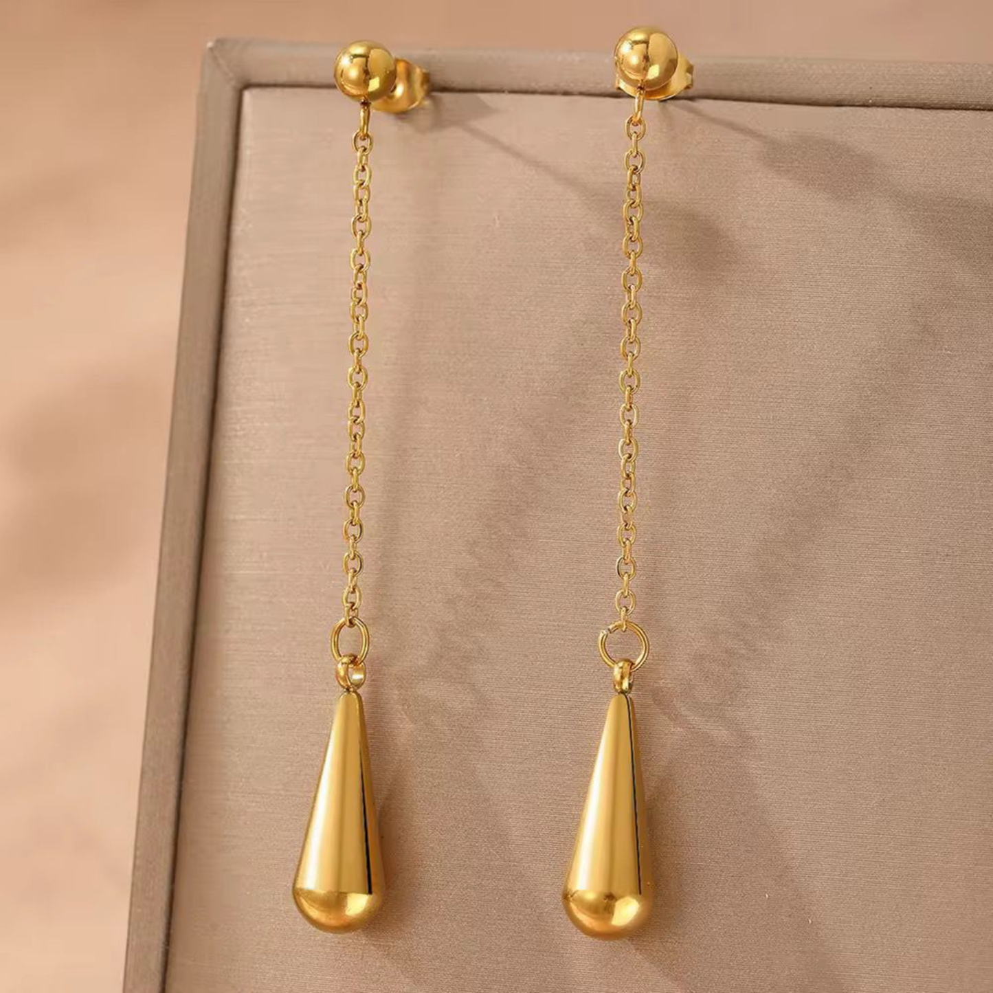 Golden Teardrop Chain Earrings -Zariva