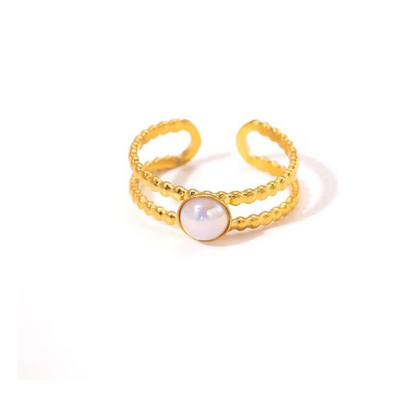 Celeste Double Beaded Pearl Gold Ring – Zariva