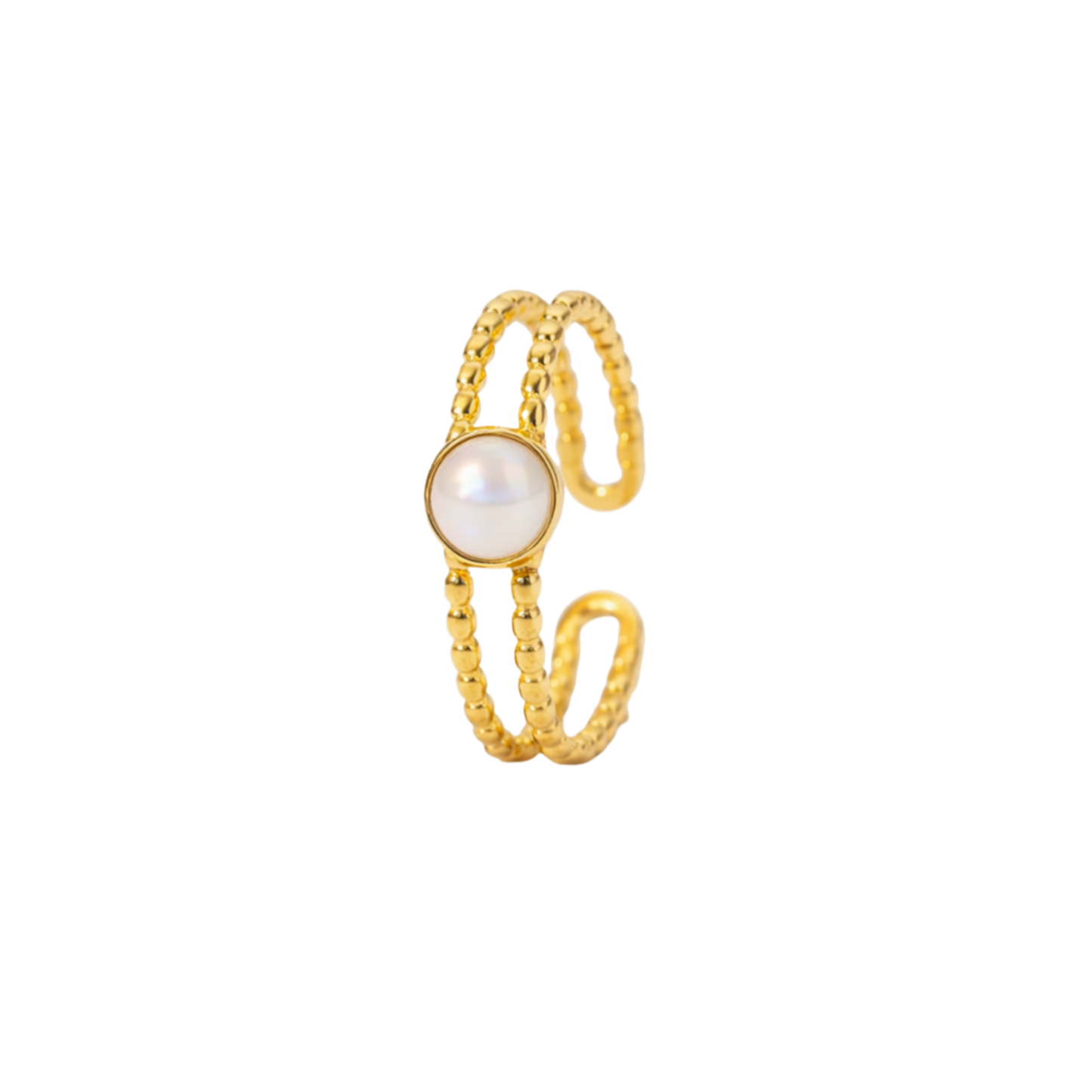 Celeste Double Beaded Pearl Gold Ring – Zariva