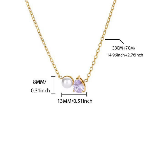 Elara Duo Zircon Pearl Light Purple Necklace – Zariva
