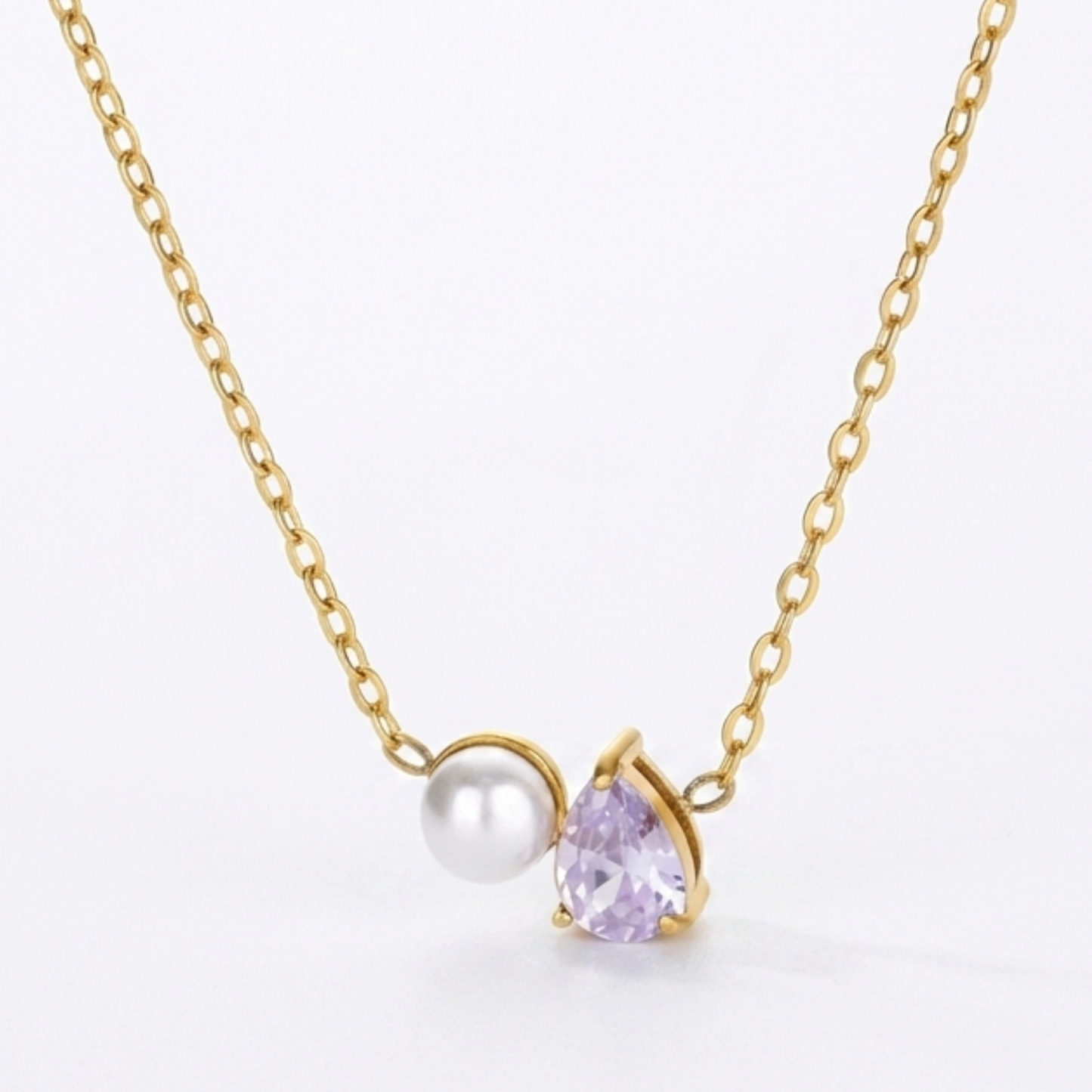 Elara Duo Zircon Pearl Light Purple Necklace – Zariva
