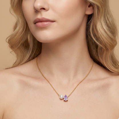 Elara Duo Zircon Pearl Light Purple Necklace – Zariva