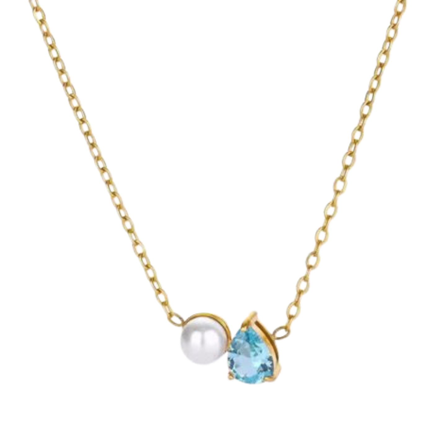 Elara Duo Zircon Pearl Light Blue Necklace – Zariva