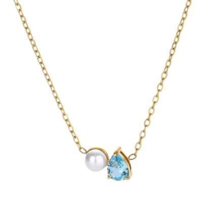 Elara Duo Zircon Pearl Light Blue Necklace – Zariva