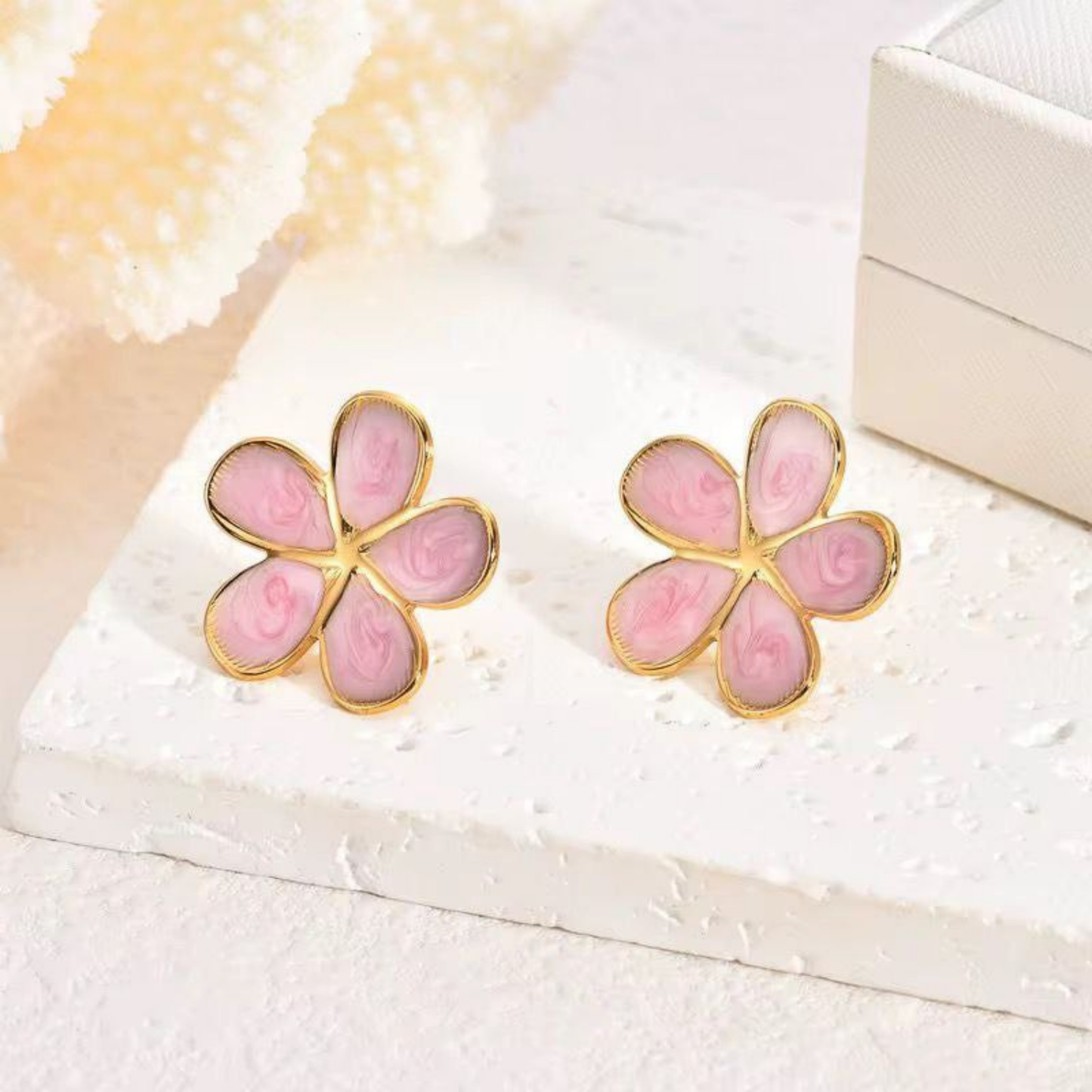 Bloom Pink Floral Petal Gold Earring – Zariva