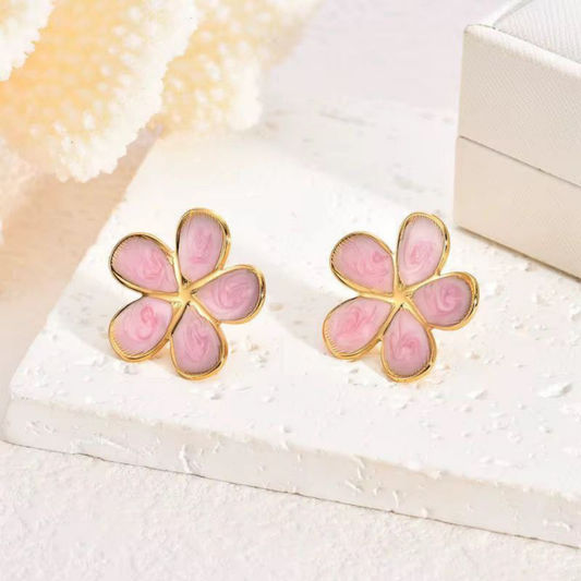 Bloom Pink Floral Petal Gold Earring – Zariva