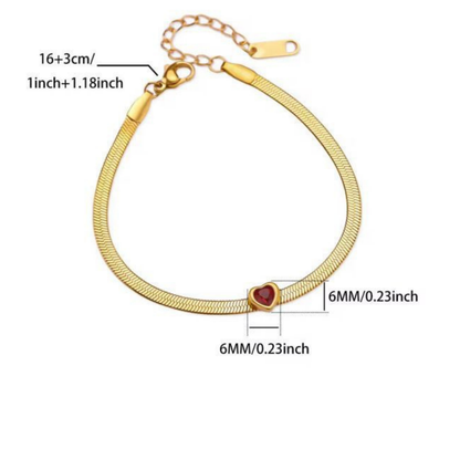 Ruby Red Zircon Heart Snake Chain Bracelet– Zariva