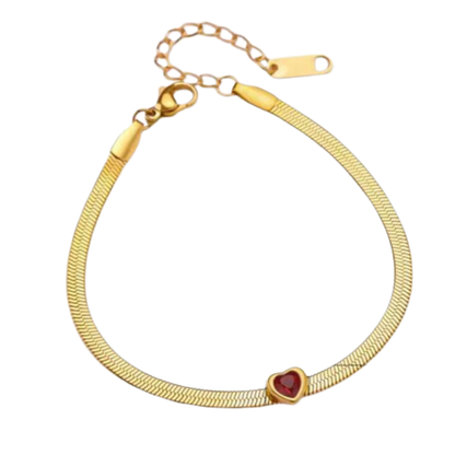 Ruby Red Zircon Heart Snake Chain Bracelet– Zariva