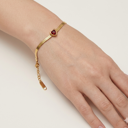 Ruby Red Zircon Heart Snake Chain Bracelet– Zariva