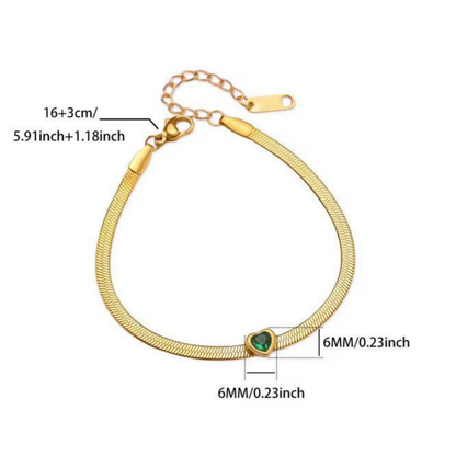 Ruby Green Zircon Heart Snake Chain Bracelet– Zariva