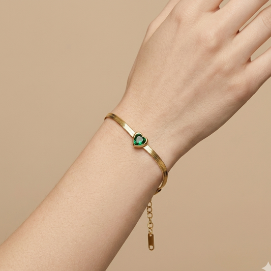 Ruby Green Zircon Heart Snake Chain Bracelet– Zariva