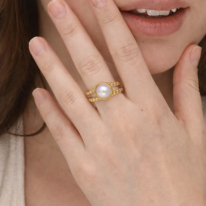 Celeste Double Beaded Pearl Gold Ring – Zariva