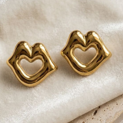 Amara Heart Luxe Stud Earrings by Zariva crafted from SS316L stainless steel with 18K Gold PVD finish, anti-tarnish heart earrings for women designed for everyday luxury, gifting and party wear.
