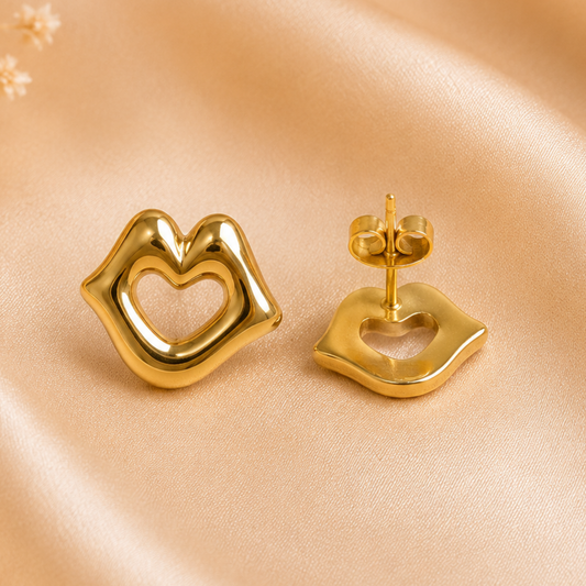 Amara Heart Luxe Stud Earrings by Zariva crafted from SS316L stainless steel with 18K Gold PVD finish, anti-tarnish heart earrings for women designed for everyday luxury, gifting and party wear.