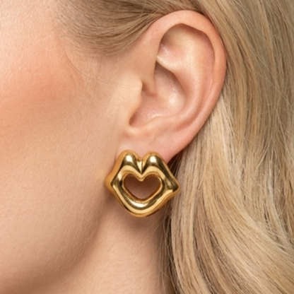Amara Heart Luxe Stud Earrings by Zariva crafted from SS316L stainless steel with 18K Gold PVD finish, anti-tarnish heart earrings for women designed for everyday luxury, gifting and party wear.