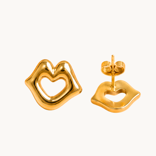 Amara Heart Luxe Stud Earrings by Zariva crafted from SS316L stainless steel with 18K Gold PVD finish, anti-tarnish heart earrings for women designed for everyday luxury, gifting and party wear.
