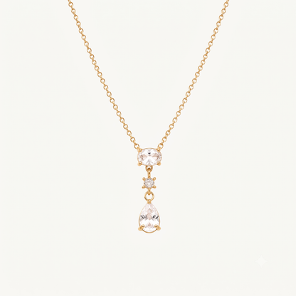Crystal teardrop pendant necklace with an oval crystal centre, round accent stone and elegant gold-tone chain by ZARIVA.