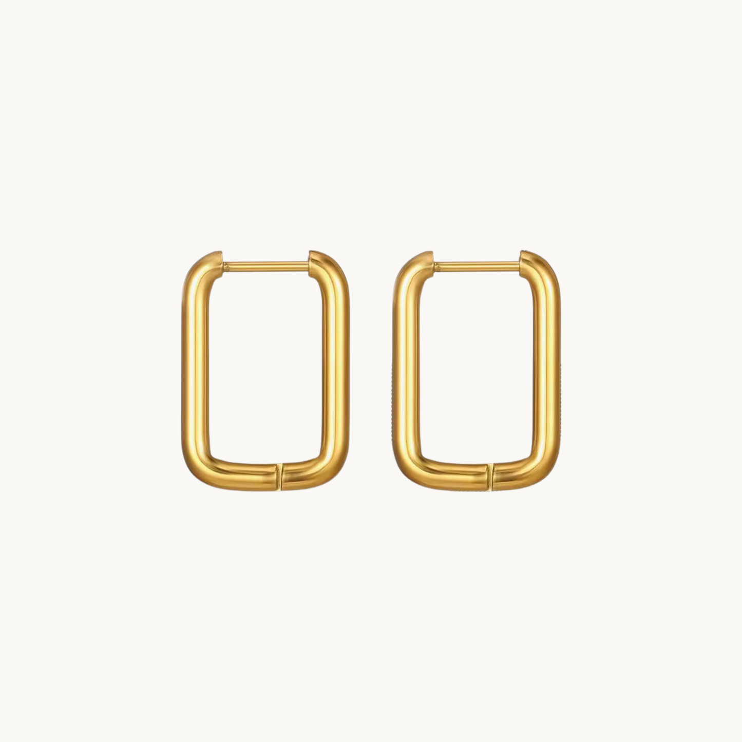 Gold rectangle hoop earrings featuring a smooth elongated geometric silhouette and polished finish for contemporary everyday styling by ZARIVA.