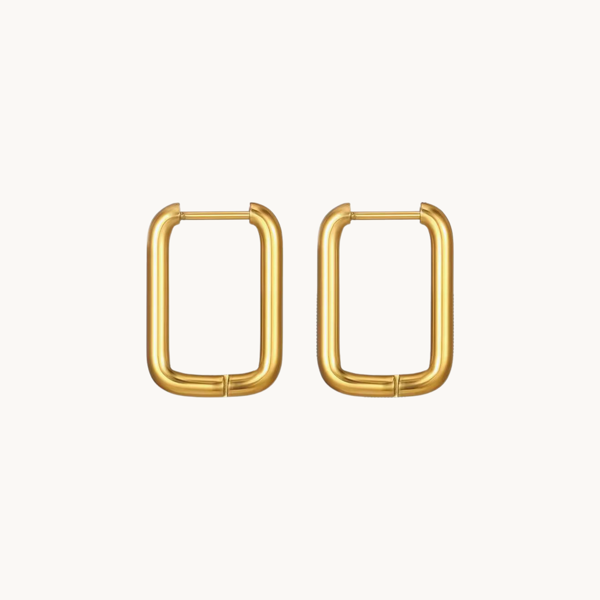 Gold rectangle hoop earrings featuring a smooth elongated geometric silhouette and polished finish for contemporary everyday styling by ZARIVA.