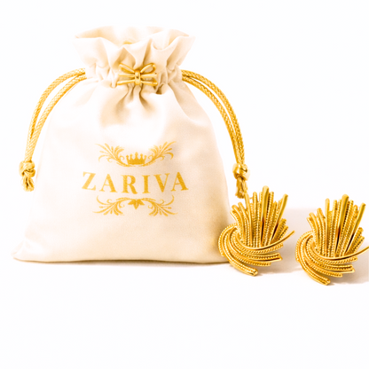 Zariva Aurelia gold stud earrings with premium Zariva jewellery pouch packaging