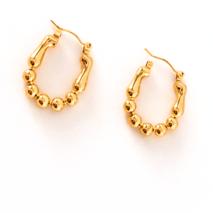 Kiara U Shape Bead Gold Hoops Earrings side angle
