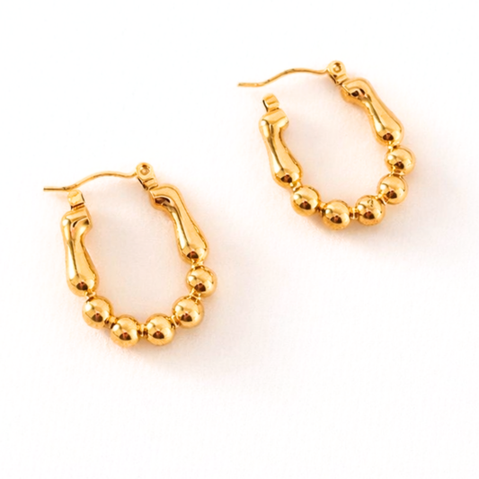 Kiara U Shape Bead Gold Hoops Earrings front view for women