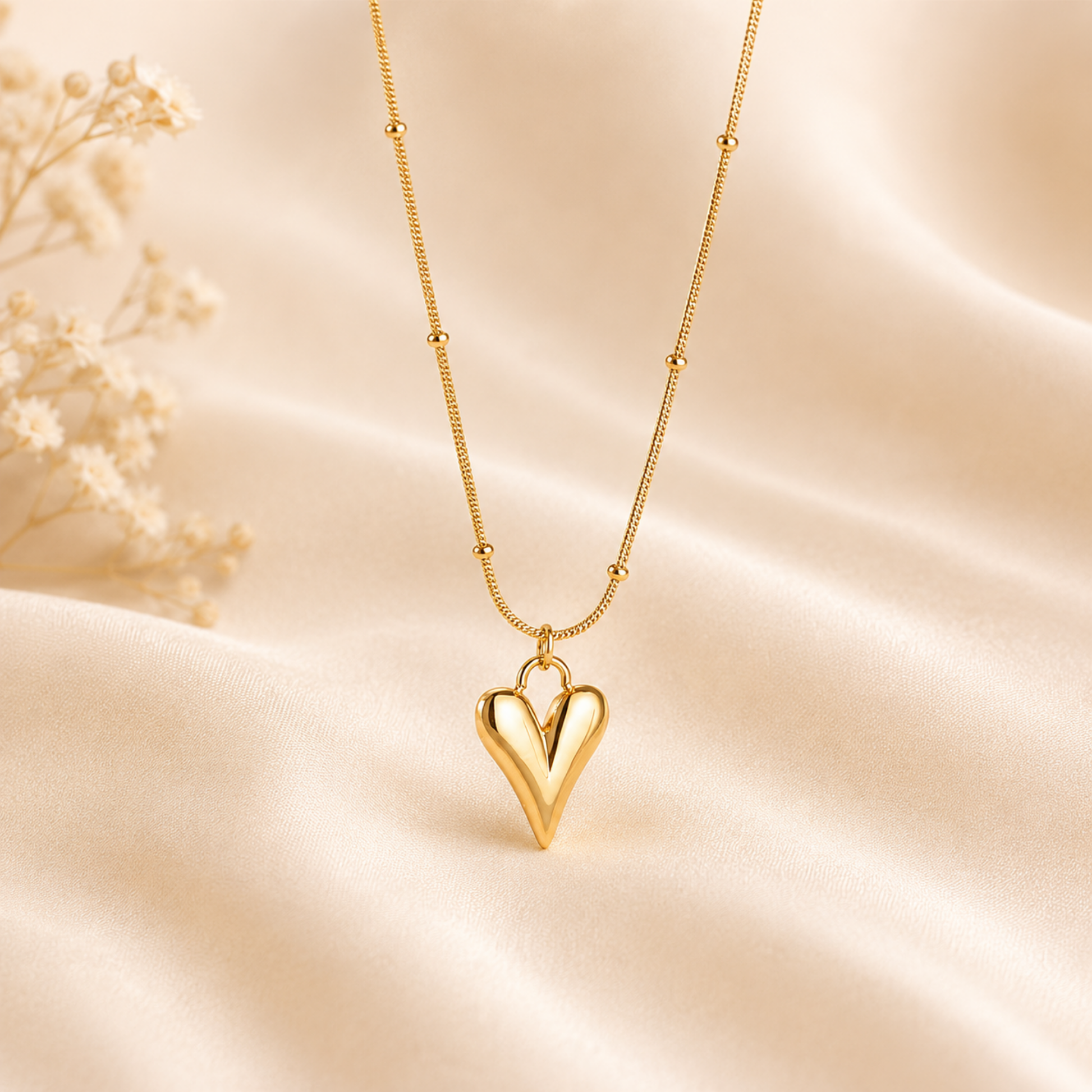Zariva Luminous Heart Pendant Necklace in 18K Gold PVD plated SS316L stainless steel with a minimalist open heart design. Anti-tarnish, water-resistant, hypoallergenic everyday luxury jewellery for women.
