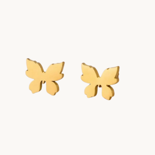 ZARIVA Mariposa Mini Butterfly Stud Earrings for women crafted from premium SS316L stainless steel with 18K PVD gold plating. Anti-tarnish, waterproof, lightweight butterfly stud earrings under 1 cm for everyday wear.