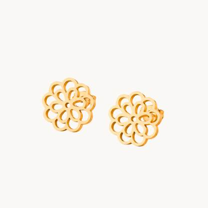 ZARIVA Floral Mini Gold Stud Earrings for women crafted from SS316L stainless steel with 18K PVD gold plating. Anti-tarnish, waterproof, lightweight flower stud earrings under 1 cm for everyday wear, office, college and gifting.