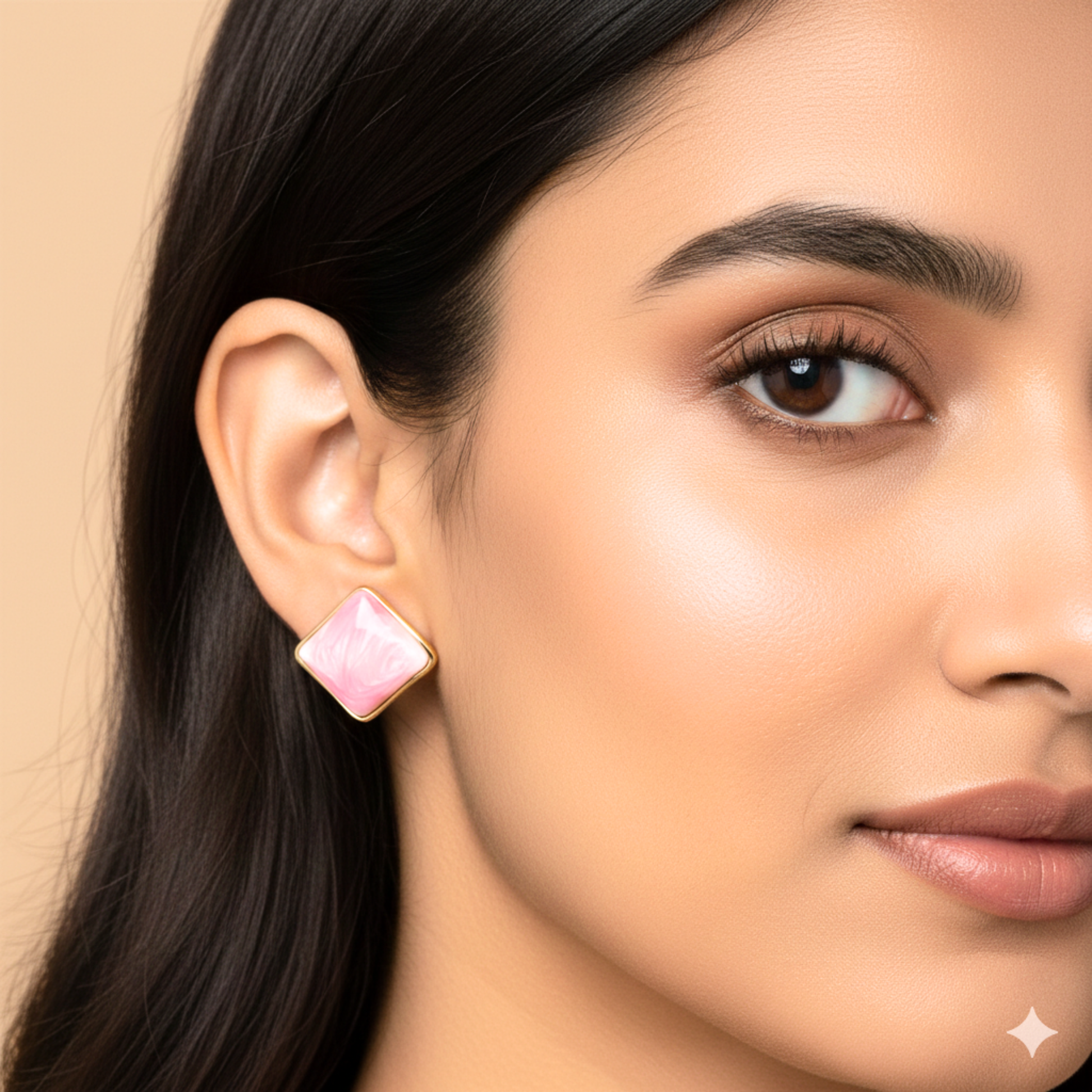 Mira Wavy Square Pink Stud Earrings elegant party wear jewellery