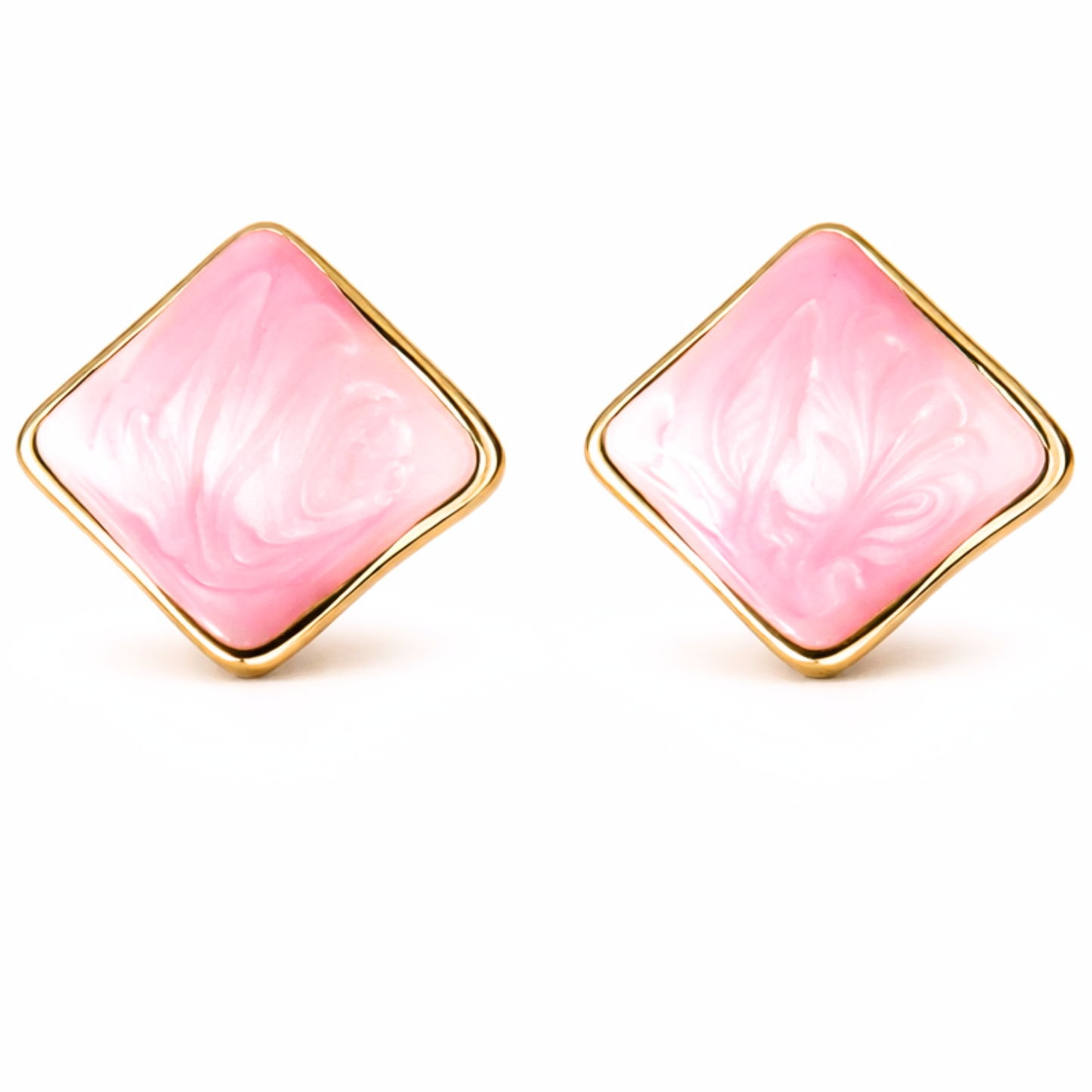 Mira Wavy Square Pink Stud Earrings front view for wome