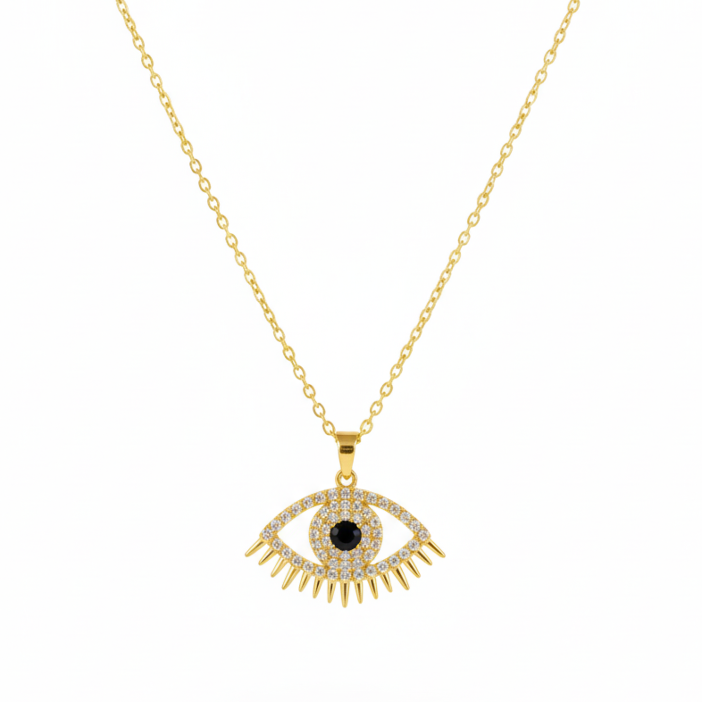 Nazar Evil Eye Zircon Gold Necklace detailed texture closeup